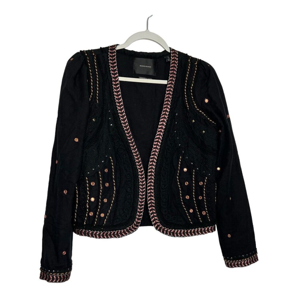 Maison Scotch Blazer Womens US 8 Bohemian Chic Embellished Art To Wear Jacket